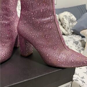 Betsey Johnson Cady - Pink Sparkle Heeled Boots